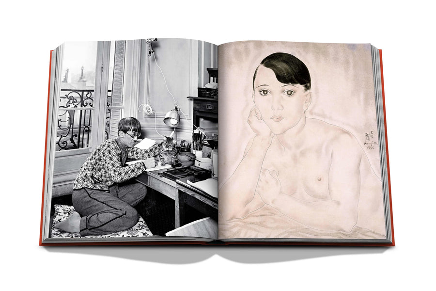 Assouline Paris in the 1920s with Kiki De Montparnasse Coffee Table Book displaying photo of Painting by Tsuguharu Foujita, Japanese-French painter on a white back ground available at Spacio India for luxury home decor accessories collection of Travel Coffee Table Books.