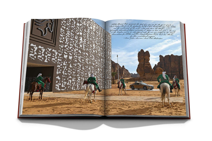 Assouline Polo Heritage Coffee Table Book displaying photo of Saudi Polo Federation on a white back ground available at Spacio India for luxury home decor accessories collection of Sports Coffee Table Books.