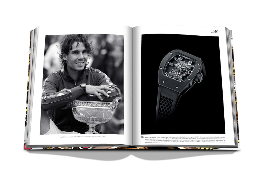 Assouline Coffee Table Book The Impossible Collection of Watches photo of Richard Mille Rafael Nadal Black wristwatch on a white back ground available at Spacio India for luxury home decor accessories collection of Ultimate Coffee Table Books.