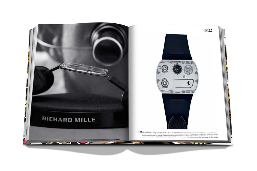 Assouline Coffee Table Book The Impossible Collection of Watches photo of Richard Mille watch & details on a white back ground available at Spacio India for luxury home decor accessories collection of Ultimate Coffee Table Books.