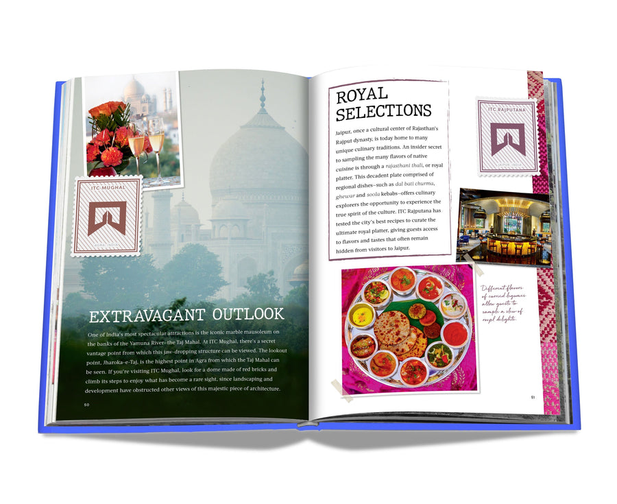 Assouline The Luxury Collection: Hotel Secrets coffee table book displaying Different places having luxury Hotels on a white back ground available at Spacio India for luxury home decor accessories collection of Travel Coffee Table Books.