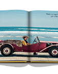 Assouline The Race of Gentlemen coffee table book displaying photo a man seating in a car from celebration of American hot rod culture on a white back ground available at Spacio India for luxury home decor accessories collection of Sports Coffee Table Books.