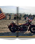 Assouline The Race of Gentlemen coffee table book displaying one of the photo of the Motorcycle from the celebration of American hot rod culture on a white back ground available at Spacio India for luxury home decor accessories collection of Sports Coffee Table Books.