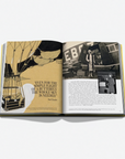 Open book with vintage airplane illustration and text on a white background