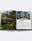 Open book showing a house and garden illustration with 'Asnières' text.