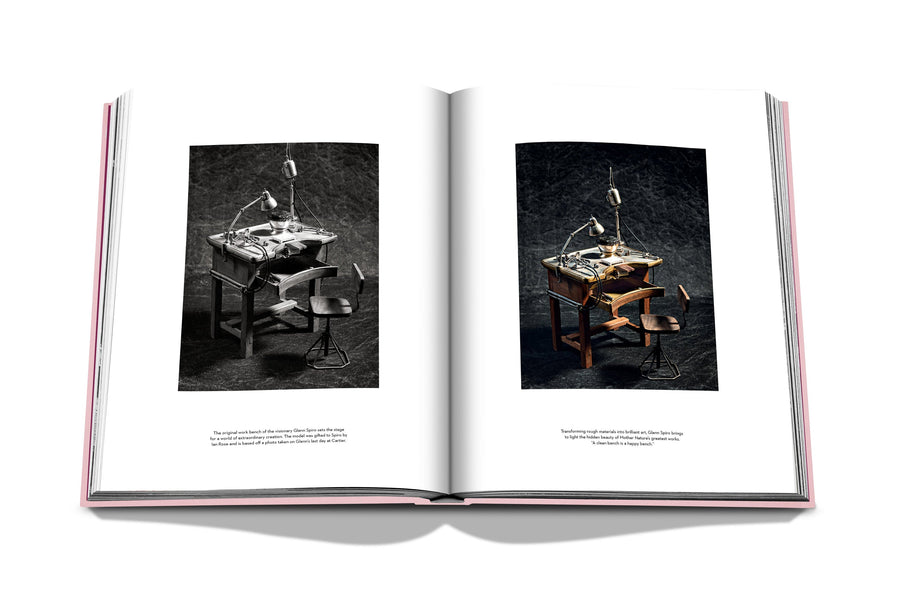 Assouline G Glenn: Spiro the art of a jewel coffee table book displaying photo of Jewellery maker's desk on a white back ground available at Spacio India for luxury home decor collection of Jewellery Coffee Table Books.