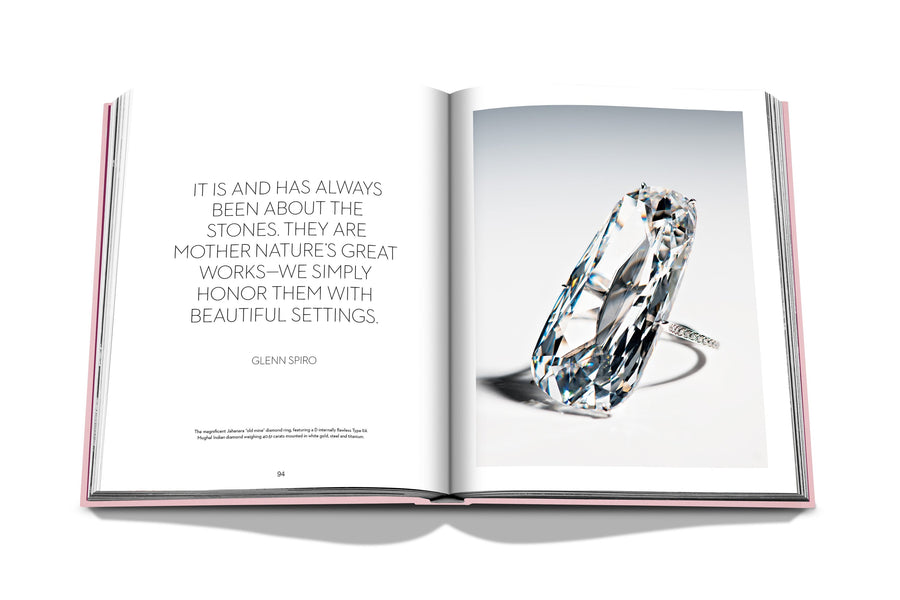 Assouline G Glenn: Spiro the art of a jewel coffee table book displaying photo of Glenn Spiro Diamond ring with a quote on a white back ground available at Spacio India for luxury home decor collection of Jewellery Coffee Table Books.