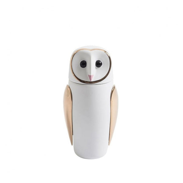 A white and gold owl from Bosa's owls collection, set against a white background. SEO keywords: Bosa Barns The Owl 
