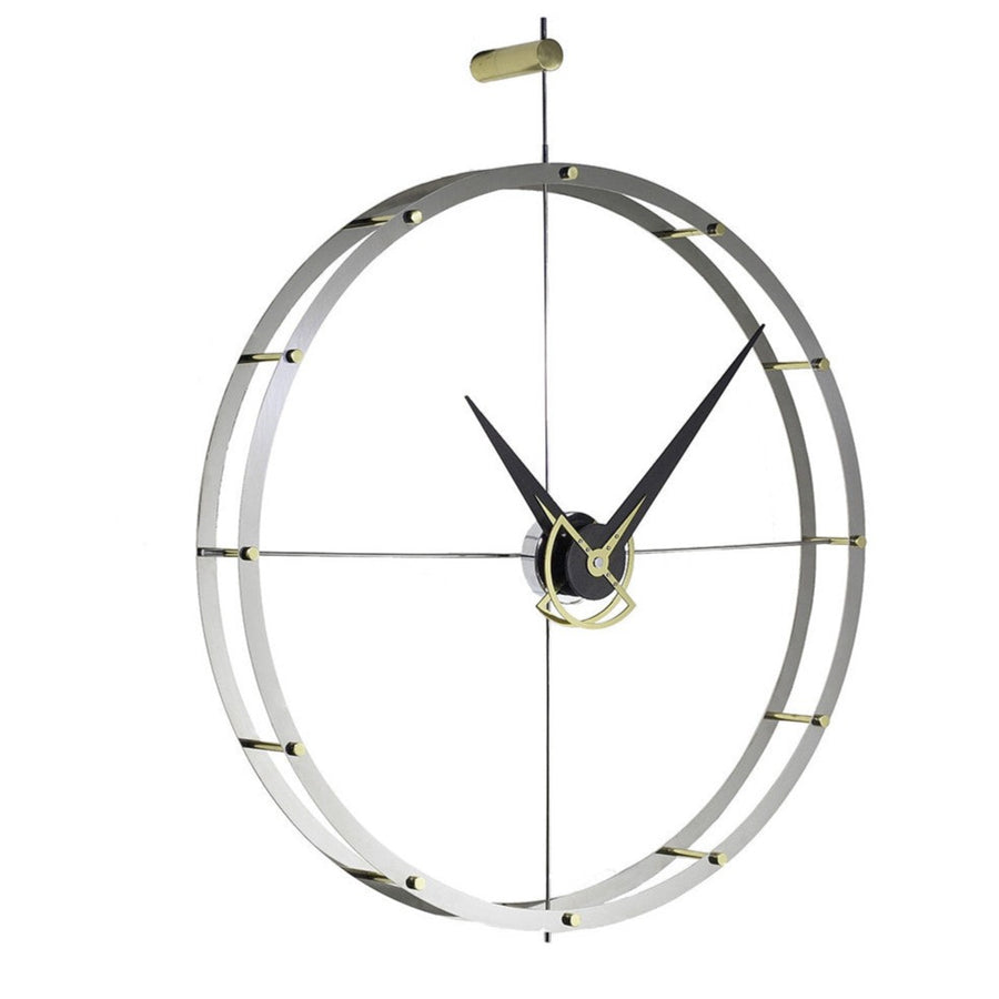 The Nomon Doble O Gold Circle/ A Wenge DOW000D indoor clock features an innovative circular design with a sleek stainless steel finish.