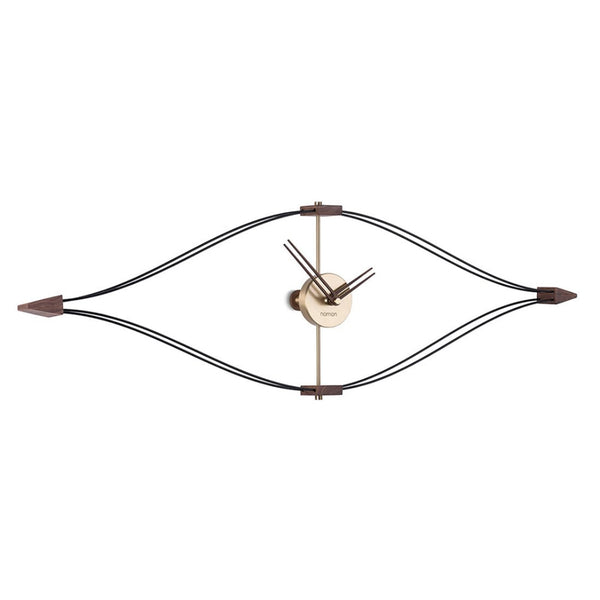 The Nomon Clocks designer Clock Nomon Look Mini Colabo Wood Arms MLOC000C features a creative eye shape design that is accentuated with a stylish black and gold color scheme.