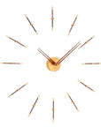 A Nomon Mini Merlin 12 Gold Walnut MMD120N wall clock with walnut wood hands and a large number of nails on it.