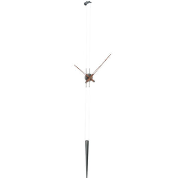 A stylish Nomon clock on a pole with a unique Clock Nomon Pendulo T - Walnut PET0000N clock face design.