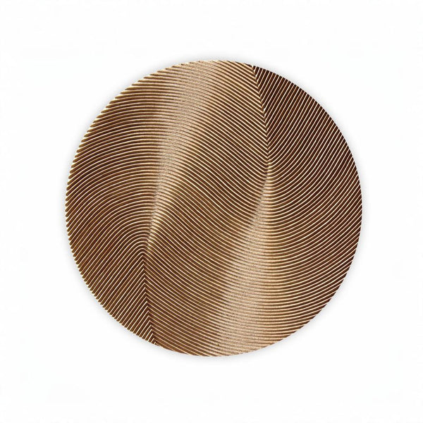 Round wall art with wavy pattern on a white background