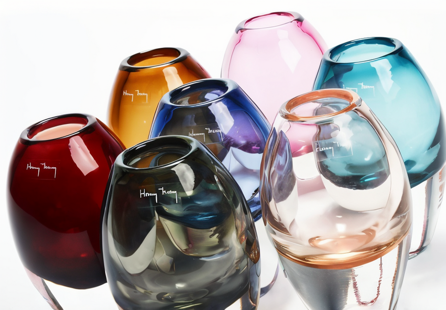 Assorted Henry Dean glass vases in vibrant hues including the Jerzy Small Ink Vase – premium decor collection at Spacio India