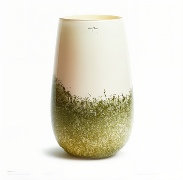 Elegant Sambor High Large Green Stars Vase by Henry Dean, handcrafted in Belgium using luxury blown glass, featuring green speckled gradient design; available at Spacio India retail stores and online for premium home decor.