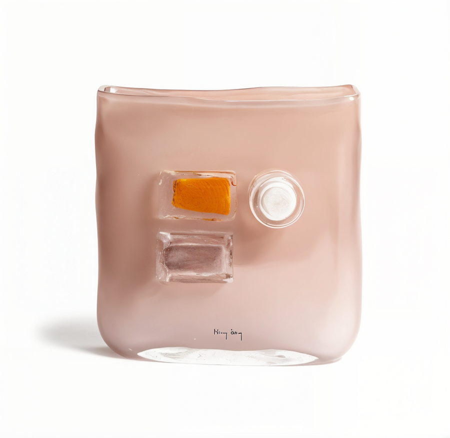 Front view of the Canvas Zefiro Vase by Henry Dean, crafted in Belgium using hand-blown glass with embedded geometric textures; a luxury decor accessory exclusively available at Spacio India.