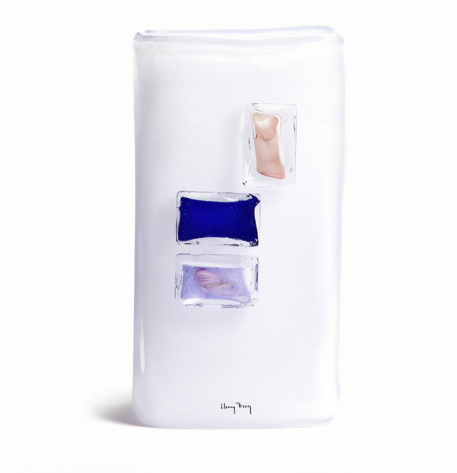 Front view of the Henry Dean Canvas High White Glass Vase from Belgium, available at Spacio India – luxury glass decor for modern Indian interiors