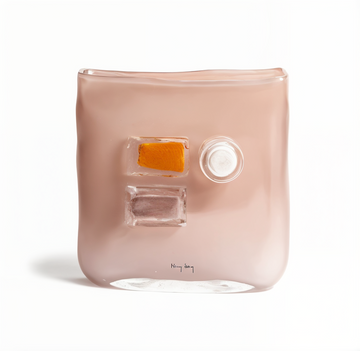 Front view of the Canvas High Zefiro Vase by Henry Dean, handcrafted in Belgium using premium glass, featuring embedded colorful glass elements; a luxurious glass decor accessory available at Spacio India retail stores and online.
