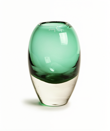 Henry Dean Jerzy Small Green Glass Vase – luxury glass decor accessory made in Belgium, available at Spacio India, perfect for elegant home styling