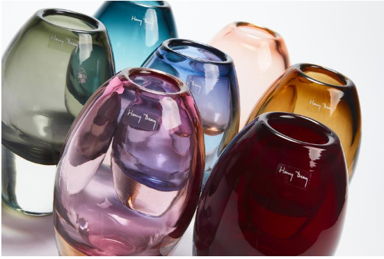 Close-up view of Henry Dean Jerzy Large Cognac Vase showing Belgian glass craftsmanship in rich cognac tone, available at Spacio India.