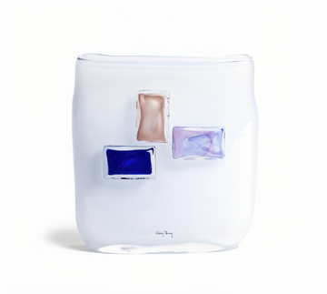 Front view of the Canvas White Glass Vase by Henry Dean, a hand made luxury decor piece in Belgium glass, available at Spacio India