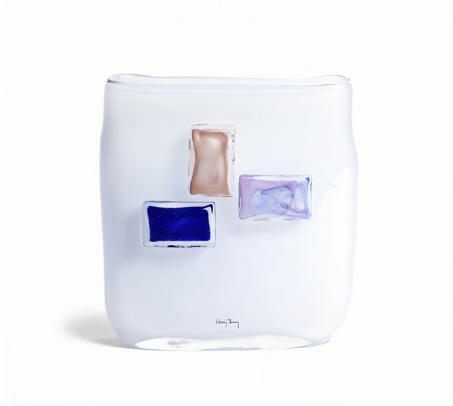 Front view of the Canvas White Glass Vase by Henry Dean, a hand made luxury decor piece in Belgium glass, available at Spacio India