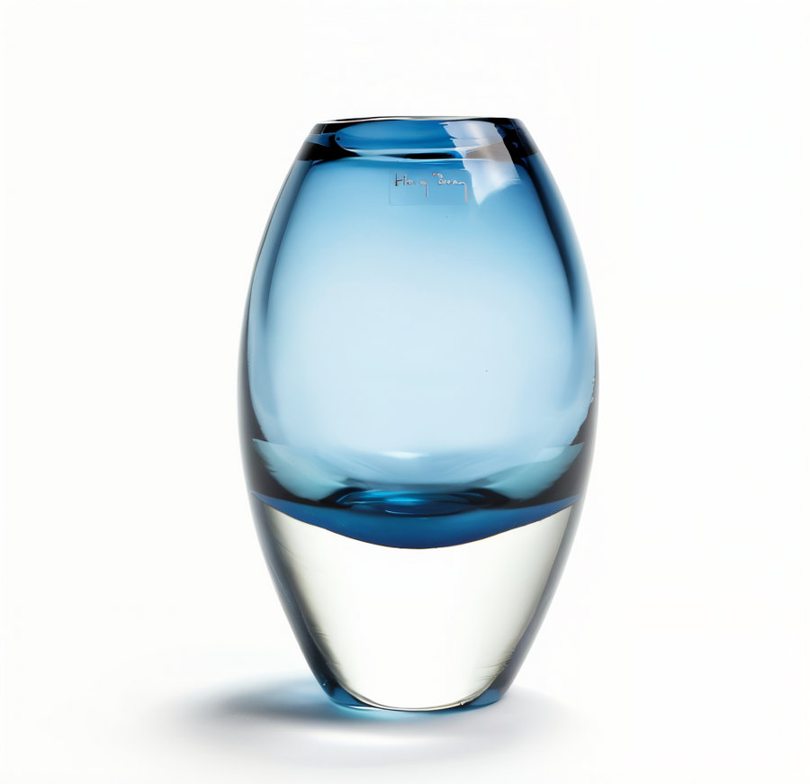 Henry Dean Jerzy Large Ink Vase in blue glass – luxury Belgian glass decor available at Spacio India for modern homes and artistic styling
