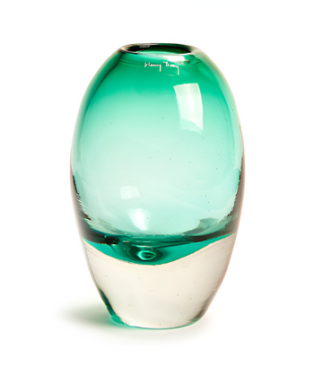 Jerzy Large Green Vase by Henry Dean – luxury glass decor accessory in emerald green, hand made in Belgium and available at Spacio India retail stores and online