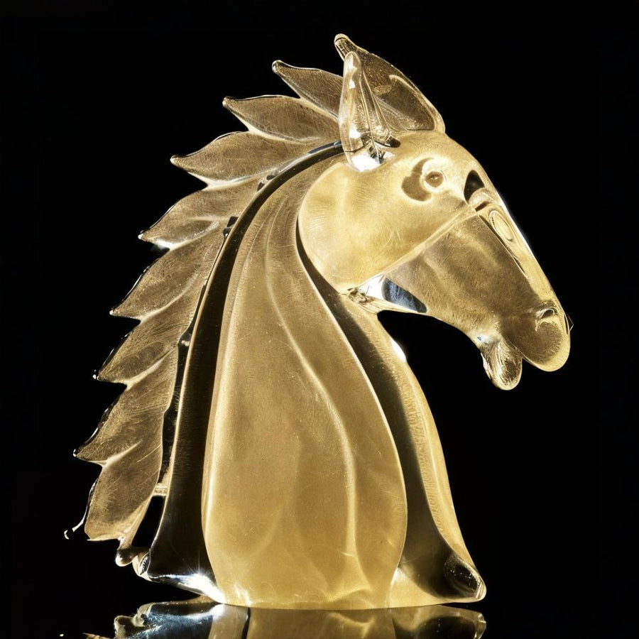 Duccio Di Segna crystal horse head sculpture in transparent gold finish, a luxury centerpiece available at Spacio India