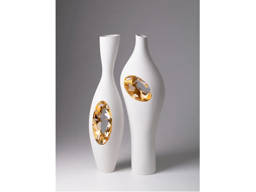 A pair of Fos Ceramiche Falling in Love Gold Vases by Enea Mazzotti.