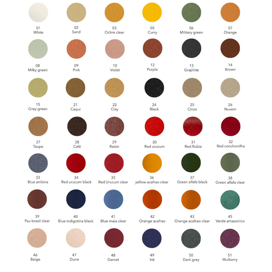 A chart displaying the various colors of Gardeco Ceramic Sculpture Visitor Small Sand Cor02 paint featuring a sand finish.