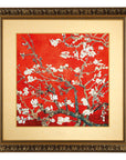 Framed limited edition artwork of a floral branch with white flowers on a blue background by the famous artist Vincent Van Gogh, signed 'Vincent', available at Spacio in India. 