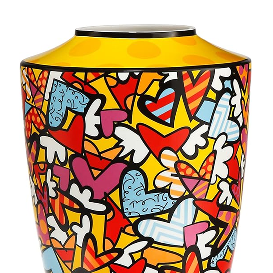 Top close look of Goebel All We Need Is Love small vase by Romero Britto available at Spacio India Collection of Decor Accessories for Luxury Homes