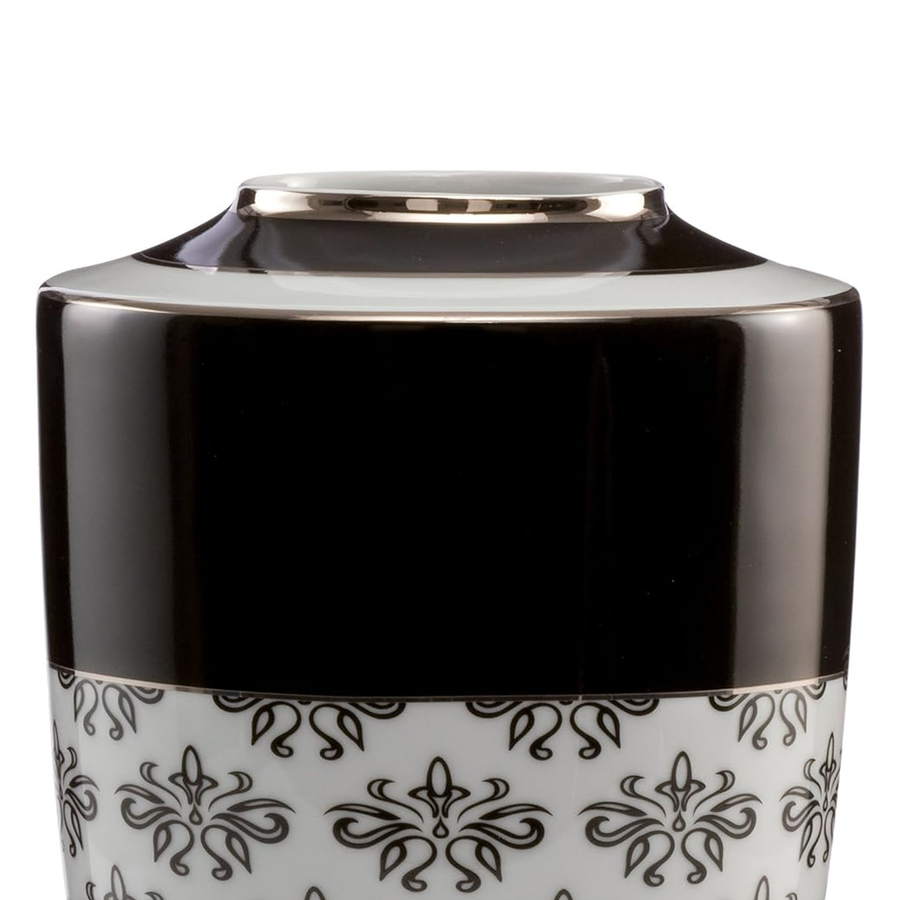 Close Top View of Floral Porcelain Black & White Vase Limited Edition from Goebel on a white back ground available at Spacio India from the collection of Luxury Home Decor Artefacts