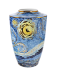 Starry Night Porcelain Vase Limited Edition by Vincent van Gogh on a black back ground available at Spacio India from the heirloom collection of Luxury Home Decor Artefacts