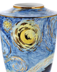 Close look of Starry Night Porcelain Vase Limited Edition by Vincent van Gogh on a black dark back ground available at Spacio India from the heirloom collection of Luxury Home Decor Accessories