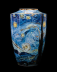 Side angle of Starry Night Porcelain Vase Limited Edition by Vincent van Gogh on a black dark back ground available at Spacio India from the heirloom collection of Luxury Home Decor Artefacts