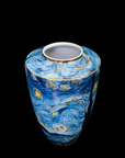 Top view of Starry Night Porcelain Vase Limited Edition by Vincent van Gogh on a black dark back ground available at Spacio India from the heirloom collection of Luxury Home Decor Accessories