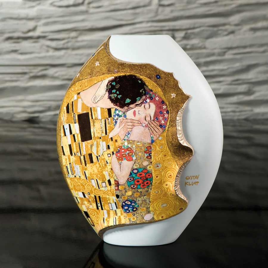 Goebel Vase Small The Kiss by Gustav Klimt in Porcelain on a stone background available at Spacio India from the Luxury Home Decor Artefacts Collection