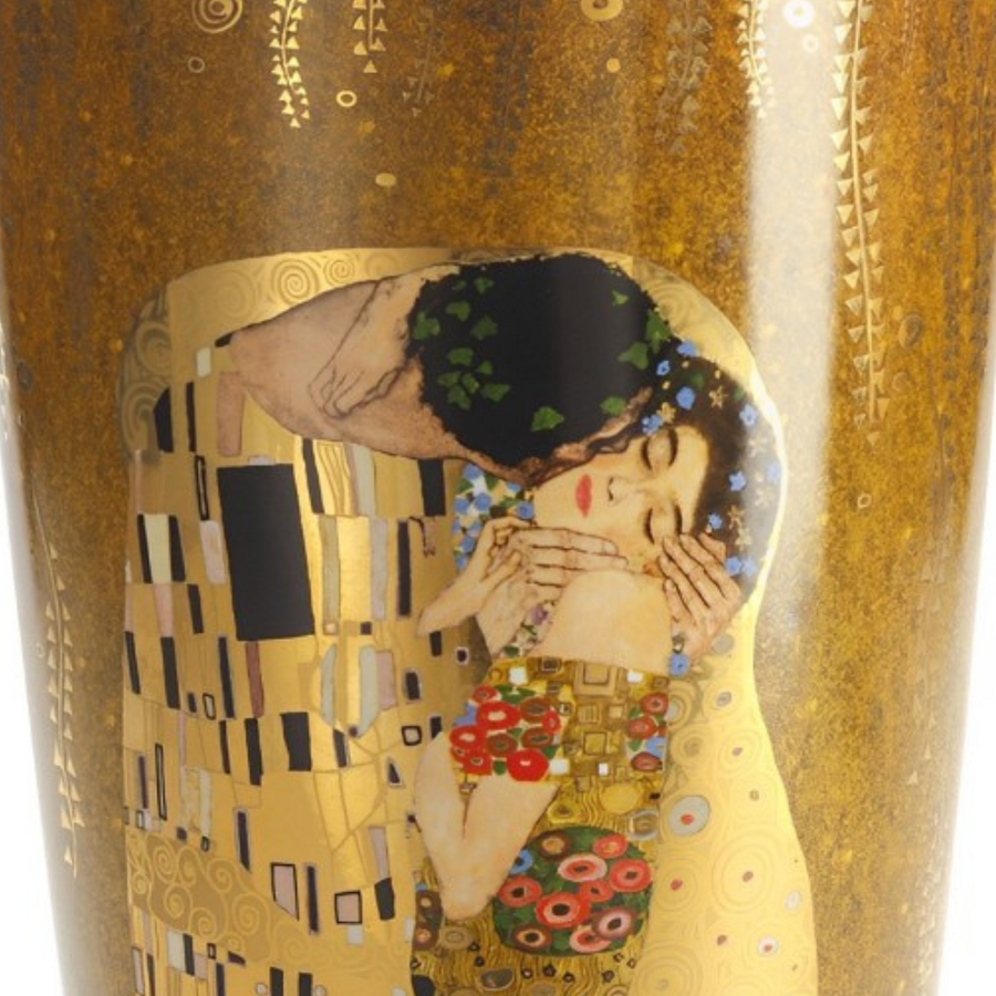 Close look of Goebel Tall Vase The Kiss by Gustav Klimt in Porcelain on White background available at Spacio India from the Luxury Home Decor Accessories Collection