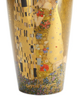 Close look up of Goebel Tall Vase The Kiss by Gustav Klimt in Porcelain on White background available at Spacio India from the Luxury Home Decor Artefacts Collection