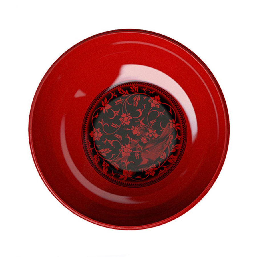 Ibride Ming Red China stackable set displaying a red bowl with floral art on it on white back ground available at Spacio India for luxury home decor of collection Tableware Accessories