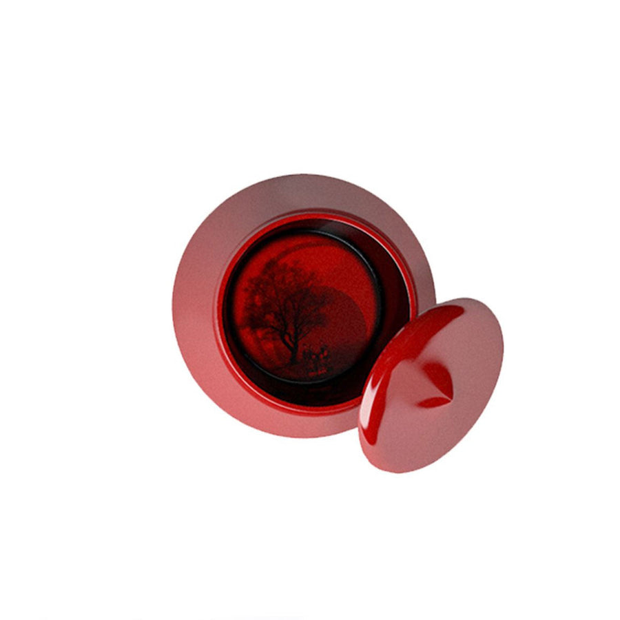 Top view of Ibride Ming Red China stackable set displaying a red bowl with cap on white back ground available at Spacio India for luxury home decor of collection Tableware Accessories =