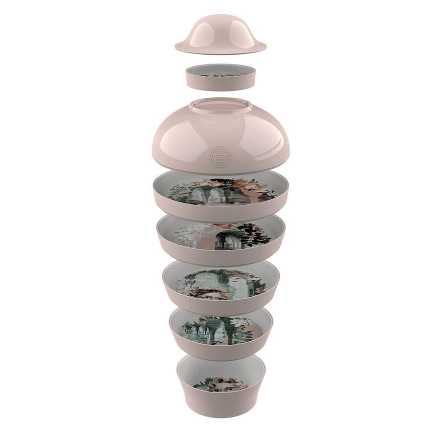 Ibride Qing Alhambra Rose Stack showing full table set on a white back ground available at Spacio India for luxury home decor of collection Tableware Accessories