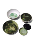 A collection of plates & Bowls from Ibride Yuan Noir Narcisse Stack table set on a white back ground available at Spacio India for home decor collection of Tableware Accessories
