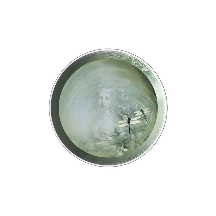 A plate from Ibride Yuan Noir Narcisse Stack table set containing a print woman face on lake & dragonflies available at Spacio India for home decor collection of Tableware Accessories