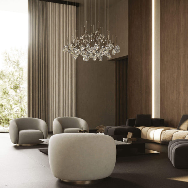 Modern living room with stylish furniture and a Bloome chandelier from Italamp 
