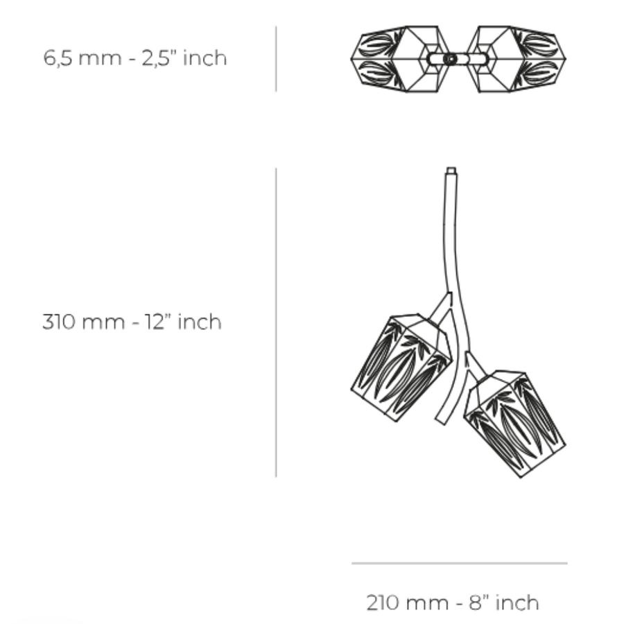 Measurement chart for Bloome element with dimensions in millimeters and inches.