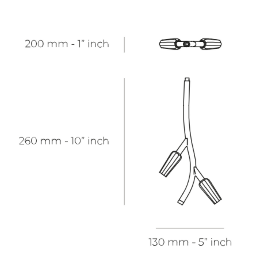 Measurement chart showing dimensions of Bloome element light fixture with labels in millimeters and inches.