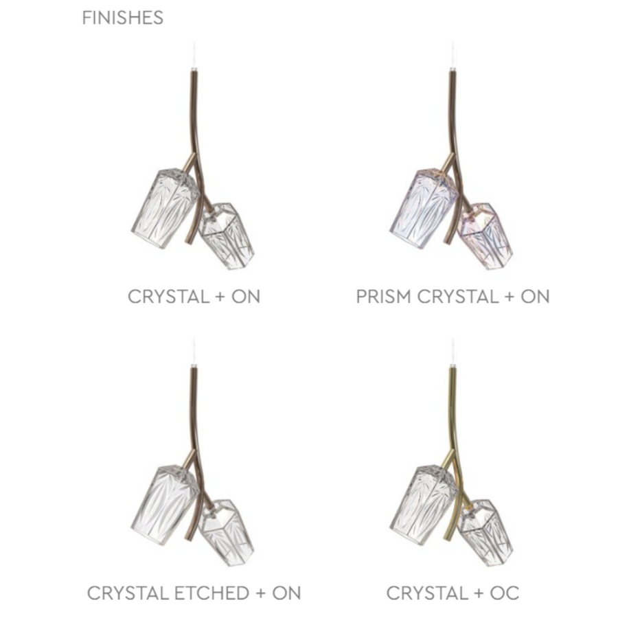 Set of four crystal and metal finishes on a white background